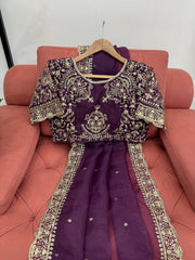Gorgeous Purple Designer Saree with Thread & Sequin Work - Heavy Organza Silk