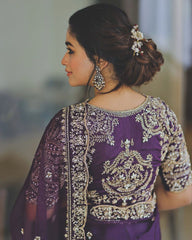 Gorgeous Purple Designer Saree with Thread & Sequin Work - Heavy Organza Silk