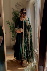 Graceful Green Fox Georgette Gown with Embroidered Dupatta