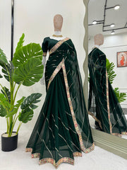 Green Designer Saree with Coding & Sequin Work
