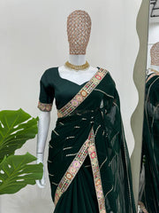 Green Designer Saree with Coding & Sequin Work