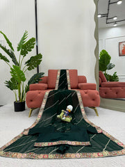 Green Designer Saree with Coding & Sequin Work