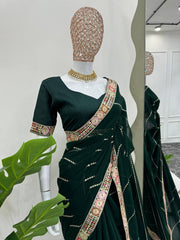 Green Designer Saree with Coding & Sequin Work