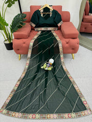 Green Designer Saree with Coding & Sequin Work