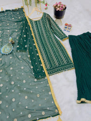 Green New Designer Party Suit & Dupatta Set – Fox Georgette with Sequin Embroidery & Krizz Work