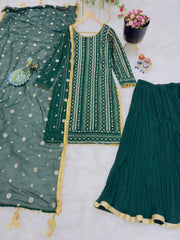 Green New Designer Party Suit & Dupatta Set – Fox Georgette with Sequin Embroidery & Krizz Work