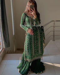 Green New Designer Party Suit & Dupatta Set – Fox Georgette with Sequin Embroidery & Krizz Work