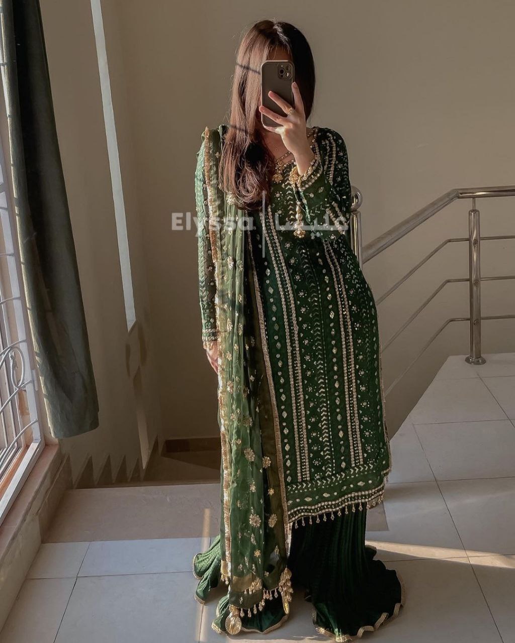 Green New Designer Party Suit & Dupatta Set – Fox Georgette with Sequin Embroidery & Krizz Work