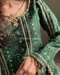 Green New Designer Party Suit & Dupatta Set – Fox Georgette with Sequin Embroidery & Krizz Work