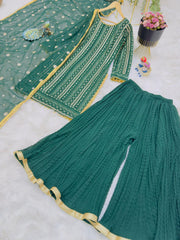 Green New Designer Party Suit & Dupatta Set – Fox Georgette with Sequin Embroidery & Krizz Work
