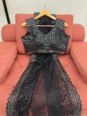 Mesmerizing Black Designer Saree with Sequins Work - Soft Net Fabric