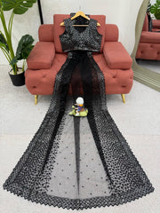 Mesmerizing Black Designer Saree with Sequins Work - Soft Net Fabric