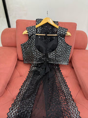 Mesmerizing Black Designer Saree with Sequins Work - Soft Net Fabric