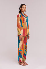 Multicolor Printed Crepe Blazer & Pant Co-Ord Set | Trendy Ready-to-Wear | Sizes XS–XXL