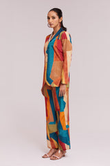 Multicolor Printed Crepe Blazer & Pant Co-Ord Set | Trendy Ready-to-Wear | Sizes XS–XXL