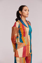 Multicolor Printed Crepe Blazer & Pant Co-Ord Set | Trendy Ready-to-Wear | Sizes XS–XXL