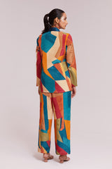 Multicolor Printed Crepe Blazer & Pant Co-Ord Set | Trendy Ready-to-Wear | Sizes XS–XXL