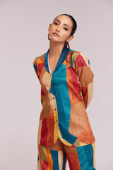 Multicolor Printed Crepe Blazer & Pant Co-Ord Set | Trendy Ready-to-Wear | Sizes XS–XXL