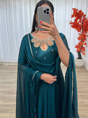 New Party Wear Rama Rangoli Georgette Gown with Dupatta Set