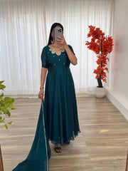 New Party Wear Rama Rangoli Georgette Gown with Dupatta Set