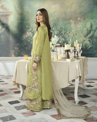 New Pista Green Designer Party Wear Chinon Silk Top, Palazzo & Dupatta Set