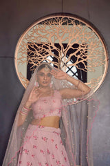 Peach Georgette Lehenga with Printed & Mukesh Work | Ethnic Elegance