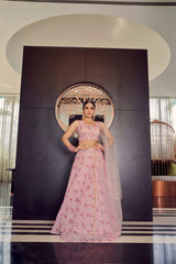 Peach Georgette Lehenga with Printed & Mukesh Work | Ethnic Elegance