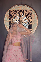 Peach Georgette Lehenga with Printed & Mukesh Work | Ethnic Elegance