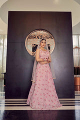 Peach Georgette Lehenga with Printed & Mukesh Work | Ethnic Elegance