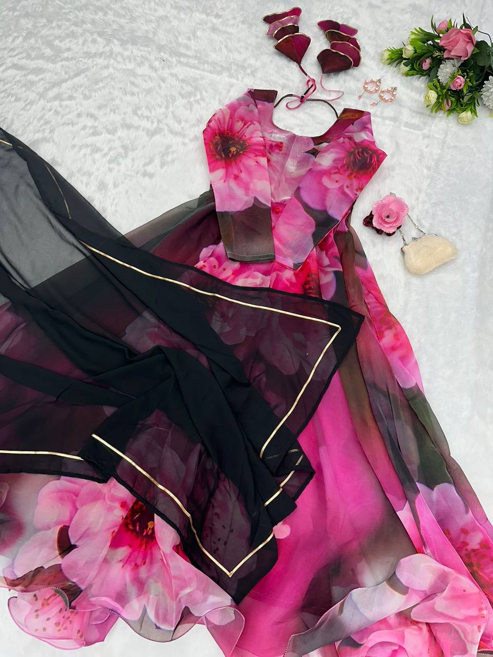 Pink Color Digital Flower Print Anarkali Gown