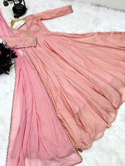 Pink Designer Embroidered Gown with Pant & Dupatta Set