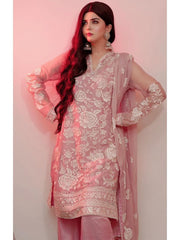Pink Embroidered Fox Georgette Top, Pant & Dupatta Set