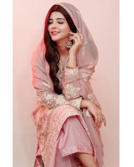 Pink Embroidered Fox Georgette Top, Pant & Dupatta Set