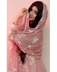 Pink Embroidered Fox Georgette Top, Pant & Dupatta Set