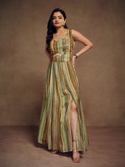 Pista Green Digital Printed Silk Gown with Dupatta | Ready to Wear | Sizes XS-XXL