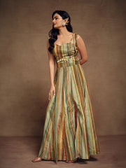 Pista Green Digital Printed Silk Gown with Dupatta | Ready to Wear | Sizes XS-XXL