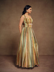 Pista Green Digital Printed Silk Gown with Dupatta | Ready to Wear | Sizes XS-XXL