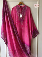 Purple Elegant Designer Party Wear Pur Chinon Silk Top, Plazzo & Dupatta Set