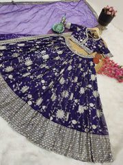 Purple New Designer Party Lehenga Choli & Dupatta Set – Fox Georgette with Sequin Embroidery