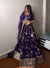 Purple New Designer Party Lehenga Choli & Dupatta Set – Fox Georgette with Sequin Embroidery