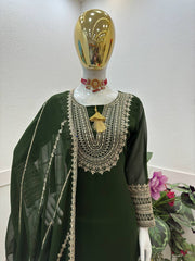 Radiant Green Designer Party Top, Palazzo & Dupatta Set – Fox Georgette with Sequin Embroidery