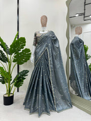Radiant Grey Designer Saree with Thread & Sequin Work