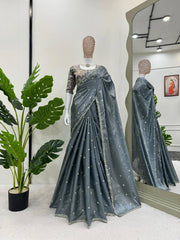 Radiant Grey Designer Saree with Thread & Sequin Work
