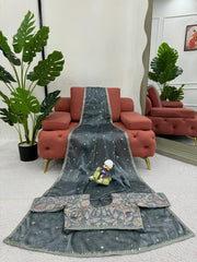 Radiant Grey Designer Saree with Thread & Sequin Work