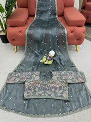 Radiant Grey Designer Saree with Thread & Sequin Work