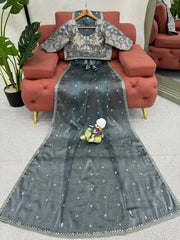 Radiant Grey Designer Saree with Thread & Sequin Work