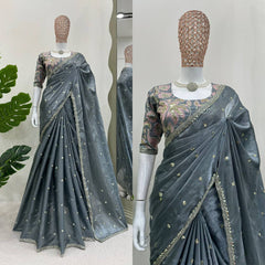 Radiant Grey Designer Saree with Thread & Sequin Work
