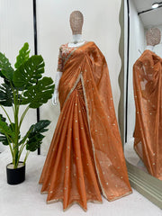 Radiant Orange Designer Saree with Thread & Sequin Work