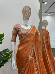 Radiant Orange Designer Saree with Thread & Sequin Work