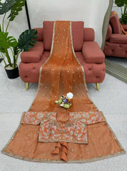 Radiant Orange Designer Saree with Thread & Sequin Work